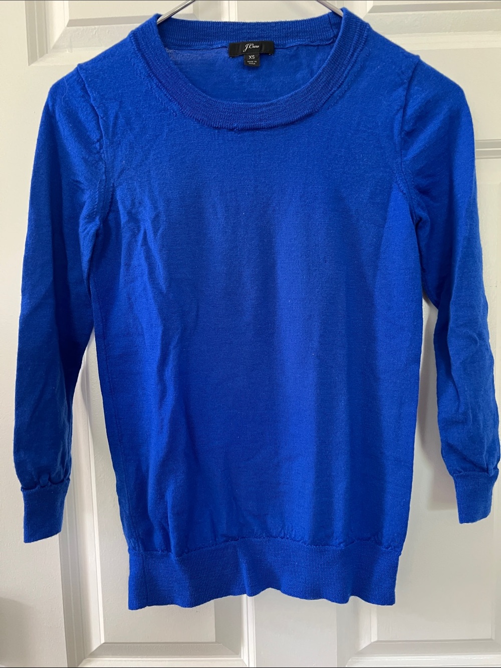 J. Crew Bright Royal Blue Lightweight 3/4 sleeve Crewneck Sweater - Size XS